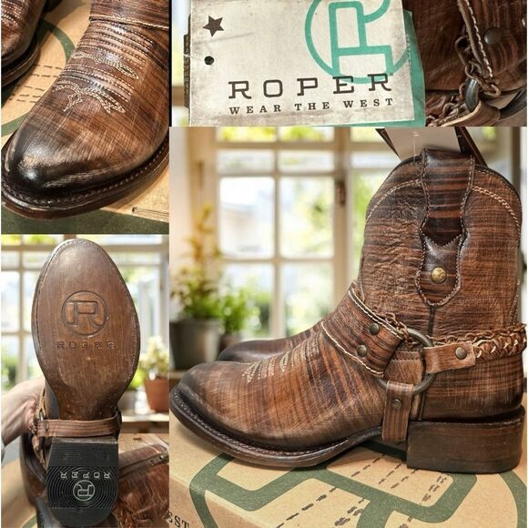 🆕🔥 ROPER VINTAGE BROWN ROUND TOE BOOTIE W/ HARNESS Size 5.5 - Picture 1 of 15